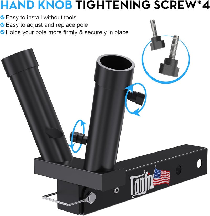 Tanfix Foldable Double Hitch Mount Flagpole Holder | All Metal Heavy- Duty, Fits Standard 2" Trailer Hitch, Compatible with Jeep, Truck, SUV, RV, Pickup, Camper Trailer (Double Flagpoles) - Image 3